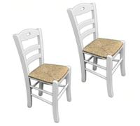Sicignano Lot de 2 chaises Lory en bois massif laqué blanc avec assise en paille, 39 x 35 x 87 cm, artisanal, convient pour cuisine restaurant Pizzeria, fabriqué en Italie