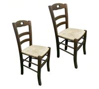 Sicignano Lot de 2 chaises Lory en bois massif noyer avec assise en paille, 46 x 39 x 87 cm, artisanal, convient pour cuisine restaurant Pizzeria, fabriqué en Italie