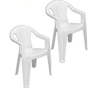 Sicignano Lot de 2 fauteuils Ratak dossier bas monobloc empilable blanc finition mate, 56 x 54 x 79 cm - Chaise avec accoudoirs en plastique, mobilier intérieur extérieur, jardin, balcon, terrasse,