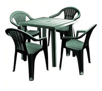 Sicignano - Lot de 4 fauteuils Ratak avec table carrée week-end 80 x 80 cm - polypropylène empilable avec accoudoirs facile à installer, mobilier intérieur extérieur jardin fabriqué en Italie
