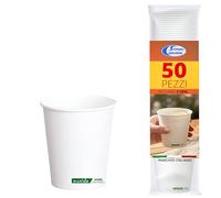 Sicignano Lot de 50 verres jetables en papier pour boissons chaudes blanches (50, 210 ml)