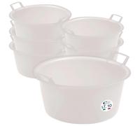 Sicignano | Lot de 6 bassins ronds en polyéthylène - Adapté au contact alimentaire - Multi-usages pour cuisine buanderie jardinage nettoyage domestique - résistant et léger, (neutre, Ø 35 x 17 cm)