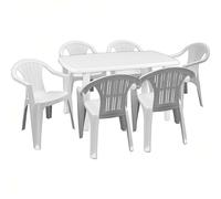 Sicignano - Lot de 6 fauteuils Ratak avec table rectangulaire ovale Cayman tout blanc - Empilable en polypropylène avec accoudoirs, facile à installer, meuble pour intérieur et extérieur, jardin