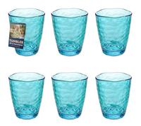 Sicignano Lot de 6 verres Tumbler en acrylique martelé incassable, 400 ml, Ø9 x 11 cm (Bleu clair)