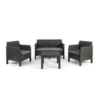 Sicignano Matilde Ensemble complet en résine, anthracite, mobilier pour 8 personnes avec 2 canapés, 4 fauteuils et 2 tables basses