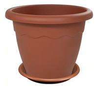 Sicignano - Pot rond pour fleurs plantes + soucoupe, plastique couleur terre cuite, avec trous de drainage, résistant aux UV - extérieur jardin balcon terrasse, fabriqué en Italie (2, Ø50 x 39 h cm)