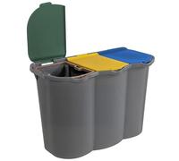 Sicignano | Poubelle Unique pour Tri Sélectif 80L (3x26,5L) - 3 Compartiments avec Couvercles Colorés pour Papier, Plastique, Verre - Bidon de Collecte des Déchets - Gris, 74x35x55h cm (2)