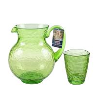 Sicignano Service pour 6 personnes Carafe et verres Tumbler 400 ml en acrylique martelé, ensemble de couleur verte, verre incassable