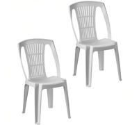 Sicignano | Set de 2 chaises Stella en polypropylène blanc, monobloc empilable finition mate, 48x53x86h cm - Mobilier intérieur extérieur jardin balcon terrasse Fabriqué en Italie