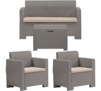 Sicignano - Set d'extérieur Nebraska pour 4 personnes, canapé fauteuils table basse en polypropylène avec finition rotin, imperméable, résistant - Idéal pour jardin, terrasse, bar, piscine (marron)