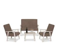 Sicignano Set Ortigia Canapé 2 places, 2 fauteuils et table basse, 4 places, structure en bois, fabriqué en Italie, bleu/beige (blanc/beige, ensemble complet)