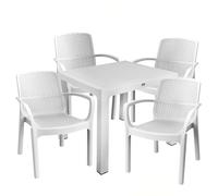 Sicignano - Set pour extérieur, chaise Numana table 90 x 90 cm, imperméable, empilable, résistant aux UV, idéal pour intérieur extérieur, bar, restaurants locaux commerciaux (1, 4 chaises 1 table)