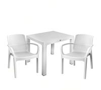 Sicignano - Set pour extérieur, chaise Numana table 90 x 90 cm, imperméable, empilable, résistant aux UV, idéal pour intérieur extérieur, bar, restaurants locaux commerciaux (1, 2 chaises, 1 table)