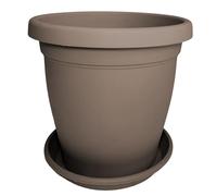 Sicignano | Vase rond avec soucoupe de pot, plastique recyclable, trous de drainage, moderne classique, intérieur extérieur, pour plantes fleurs jardin (La Havane, 50 cm)