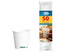 Sicignano Verres jetables en papier pour café, 180 ml, verres blancs pour pause restaurant, machine et bar (50 pièces)