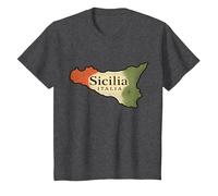 Sicile Italie Carte Trinacria Drapeau Vintage Sicilien T-Shirt, Enfant, Chiné Foncé, 2 Ans