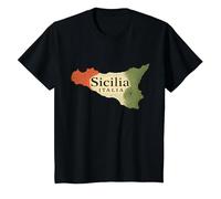 Sicile Italie Carte Trinacria Drapeau Vintage Sicilien T-Shirt, Enfant, Noir, 10 Ans