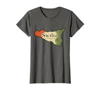 Sicile Italie Carte Trinacria Drapeau Vintage Sicilien T-Shirt, Femme, Asphalte, S