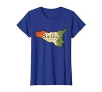 Sicile Italie Carte Trinacria Drapeau Vintage Sicilien T-Shirt, Femme, Bleu Royal, S