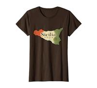 Sicile Italie Carte Trinacria Drapeau Vintage Sicilien T-Shirt, Femme, Marron, S