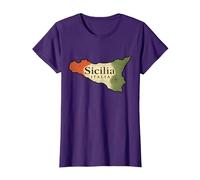 Sicile Italie Carte Trinacria Drapeau Vintage Sicilien T-Shirt, Femme, Violet, M