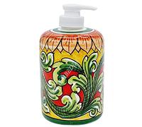 Sicilia Bedda - Porte-savon liquide en céramique de football - peint entièrement à la main - Hauteur 15 cm (cochon rouge et vert)