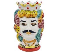 sicilia bedda - Têtes de Moro SICILIENNES en céramique de CALTAGIRONE - Fabriquées à la main - Hauteur 18 centimètres (Homme, Couronne Jaune)