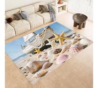 Sicily Tapis Vintage Étoile de mer de plage Coquillage Conque, Adulte Poils Ras Maritime lavable, à poils courts, antidérapant, doux, pour chambre à coucher, chambre d'enfant, bureau 100x140cm