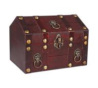 SICOHOME Grand coffre au trésor en bois pour enfants - Boîte au trésor de pirate vintage décorative - Boîte à bijoux avec serrure et couvercles - Pour salle de classe et fête pirate