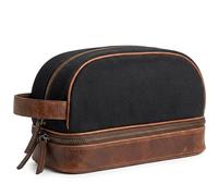 SID & VAIN Trousse de Toilette Cuir véritable Carter nécessaire de Voyage pour Hommes et Femmes Trousse de Maquillage Noir