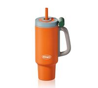 Sidagar Gourde Isotherme 1,1L avec Paille et Poignée, Mug Isotherme Inox 317L, Bouteille d’Eau Anti Fuite, Thermos Grande Capacité, Compatible Porte-Gobelet,Orange