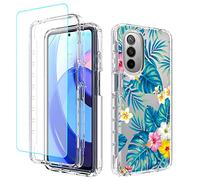 sidande Coque pour Moto G Stylus 5G 2022 XT2215DL avec protection d'écran en verre trempé, coque de protection intégrale transparente en TPU pour Motorola Moto G Stylus 5G 2022 (fleurs et feuilles)