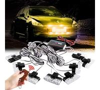Sidaqi Jaune 16 LED Grille Stroboscope Feux D'avertissement Dash Deck Visor Police Flash Lights Voiture Camion Ambulance Lumières Stroboscopiques d'urgence avec Télécommande sans Fil 12V