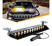 Sidaqi Lumière Stroboscopique,Lumière d'avertissement de flash de fréquence Utilisation dans pare-brise/tableau de bord/flash d'urgence 12V 12 LED avec ventouse, Jaune Blanc Jaune