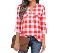 Siddhe Chemisier à col en V pour femme - Manches 3/4 - Tunique - Fermeture éclair - T-shirt à manches longues - Tunique