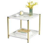 Side Table Coffee Table 2-Tier Sofa Side Table with Storage Shelf Square Nightstand with Metal Frame for Living Room Storage Box (Color : Black Size : 40x40x43cm) (Marble 40x40x43cm)