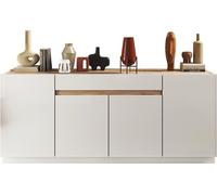 Sideboard avec 4 portes et 1 tiroir, collection FANZY. Couleur : blanc laqué & chêne Cadiz.
