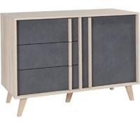 Sideboard BUFFET petit modèle MALMÖ chêne clair et gris béton