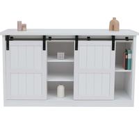 Sideboard HWC-K75, Highboard étagère armoire porte coulissante 7 compartiments imitation bois métal industriel 84x150x40cm ~ blanc