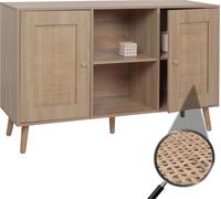 Sideboard HWC-M42, Armoire Commode Highboard, compartiments de rangement, Kubu rotin bois mélaminé, aspect chêne