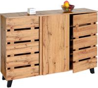 Sideboard Hwc-M46, Commode Armoire Buffet, 3 Portes 8 Compartiments De Rangement 88x120x34cm, Teinte Naturelle Multicolore