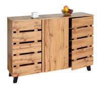 Sideboard Hwc-M46, Commode Armoire Buffet, 3 Portes 8 Compartiments De Rangement 88x120x34cm, Teinte Naturelle Multicolore