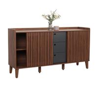 Mendler Sideboard HWC-M48, Commode, Porte coulissante Compartiment de Rangement, MDF 81x150x40cm - Aspect Noyer, tiroirs Gris foncé