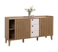 Sideboard Hwc-M48, Commode, Porte Coulissante Compartiment De Rangement, Bois Massif De Manguier Mdf 81x150x40cm Naturel, Tiroirs Blancs Multicolore