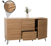 Sideboard Hwc-M49, Armoire Commode Highboard, 3d-Design Compartiments De Rangement, Bois Massif Mango Métal 85x142x44cm Naturel Multicolore