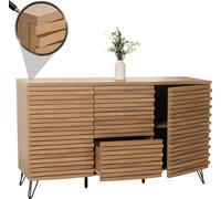 Sideboard HWC-M49, Armoire Commode Highboard, 3D-Design Compartiments de rangement, MDF métal 85x142x44cm ~ naturel