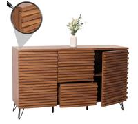 Sideboard Hwc-M49, Armoire Commode Highboard, Compartiments De Rangement Design 3d, Bois Massif Mangue Métal 85x142x44cm Aspect Noyer Multicolore