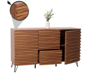 Sideboard Hwc-M49, Armoire Commode Highboard, Compartiments De Rangement Design 3d, Bois Massif Mangue Métal 85x142x44cm Aspect Noyer Multicolore