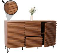 Sideboard HWC-M49, armoire commode Highboard, compartiments de rangement design 3D, MDF métal 85x142x44cm ~ aspect noyer