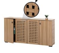 Sideboard Hwc-N87, Commode Armoire Buffet, Design 3d Tressé 4 Portes 9 Compartiments De Rangement 83x159x37cm Marron Marron